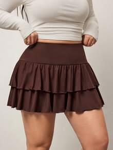 Enliva Plus Size Women Chocolate Brown Short A-Line Skirt, Cake Style, For Apple Rounded Body Shape - Chocolate Brown - View 3