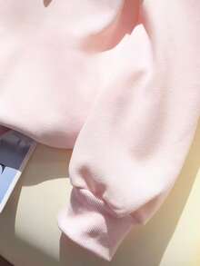 SHEIN 可爱时尚蝴蝶结刺绣加大码女式连帽卫衣 - 粉色 - 查看 4