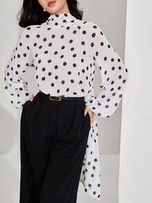 Heiryn Áo kiểu tay lỡ in họa tiết chấm bi thời trang thanh lịch cho nữ - Nhiều màu - Xem 2