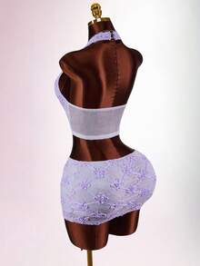 Amplova Women's Fashionable Sexy Halter Backless Camisole & Mini Skirt 2 Pieces Set - Pink - View 7