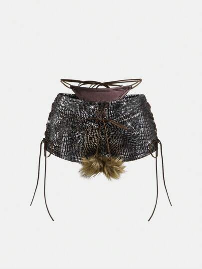 Hippie Y2K Sexy Lace-Up Fuzzy Shorts
