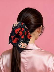 Betty Boop x SHEIN Fashion Design Sense Large Size Hair Band Large Intestine Ring Printing Pattern Ladies Sweet Hair Volume, Love, Kiss,Gift Ideas,Party,Holiday,Valentine's Day - Multicolor - View 2