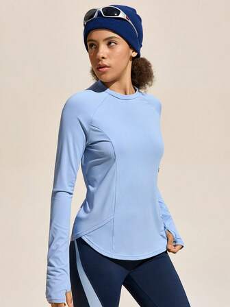  Exploreva Women's Outdoor Long - Sleeve Sports T - Shirt With Side Pockets, Suitable For Outdoor Sports, Running, Fitness And Yoga
