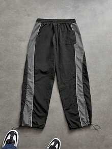 Sport MetroGents 男士休闲时尚街头字母火焰印花撞色滚边抽绳下摆运动裤 - 彩色 - 查看 2