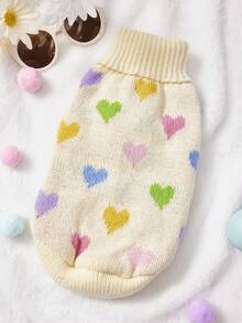 PETSIN 1pc Colorful Love Printed Beige Pet Sweater Valentine's Day Autumn/Winter Thick Warm Pet Clothes - Multicolor - View 2