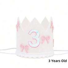 1件，半岁/1-5岁蝴蝶结生日帽装饰周岁礼物白色皇冠粉色蝴蝶结皇冠派对公主头饰照片白粉装饰生日派对帽装饰数量2/1-5亮片皇冠发饰公主生日派对节庆派对 - 彩色 - 查看 24