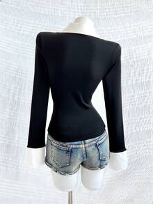 Noixe Women's Fashionable Color Block Patchwork Top, Autumn - Black - View 2