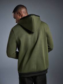 Driftmere 男式撞色拉链连帽运动衫，秋冬款 - 軍綠色 - 查看 2