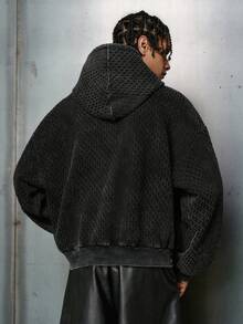 PAVTROS Pavtos 男士街头风棉质连帽衫，复古针织套头卫衣，纹理针织面料，休闲街头风，适合日常穿着、派对、假日，也可作为送给男友的礼物。男女皆宜的男士科技风纹理连帽衫，男士街头风黑色连帽衫，男士拉链连帽衫，街头风 - 黑色 - 查看 2
