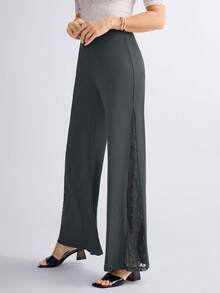 Miaspire Women's Elegant Contrast Lace Side Long Pants, Suitable For Spring And Summer Everyday Wear