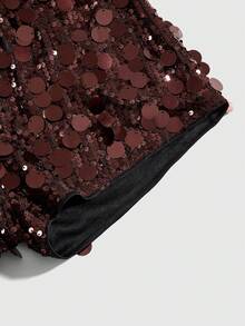 ROMWE Grunge Punk Quần short mini đính sequin lấp lánh cạp siêu thấp gợi cảm dành cho nữ, thích hợp cho bãi biển mùa hè, lễ tốt nghiệp, lễ Phục sinh, buổi hòa nhạc, kỳ nghỉ ở Nashville, vũ hội, nhạc Punk đường phố, lễ hội âm nhạc - màu đen - Xem 3