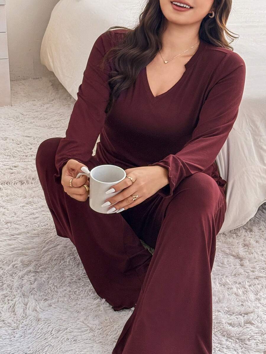 Dazy Plus Bộ đồ ngủ dài tay co giãn & ống đứng thời trang & thanh lịch, đồ ngủ cỡ lớn cho nữ - Màu Lilac Tím - Xem 1