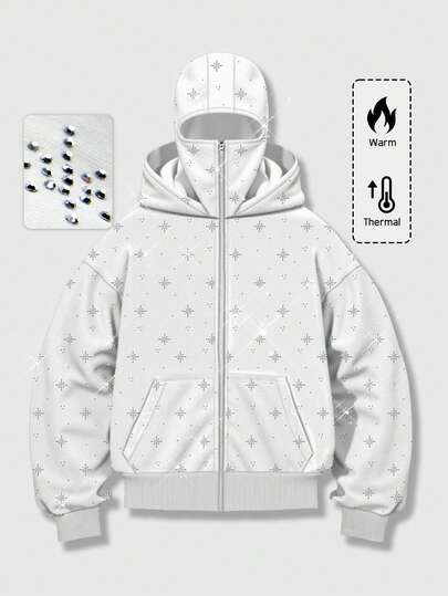 Street Life Men's Autumn/Winter Fashion Rhinestone Zipper Hoodie Jacket