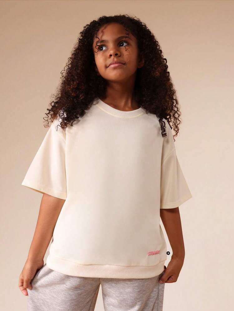 T-shirt à col rond avec logo rose