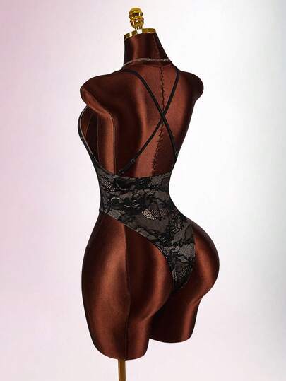 Amplova Valentine's Day & New Year Lace Patchwork Bodysuit For Women Lace Body Suit Lace Bodysuit Gothic Bodysuit