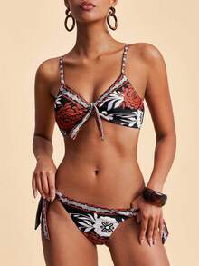 Travachic 女士夏季沙滩印花吊带波西米亚风比基尼泳装套装，沙滩，女士沙滩装，女士沙滩套装，新年，圣诞节，夏季，女士夏季沙滩比基尼，女士夏季套装，保守泳装，度假，花卉，图案，派对，沙滩，优雅，奢华，时尚，假日套装 - 彩色 - 查看 5