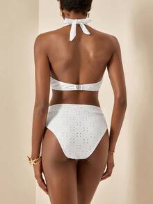 Écloséra 2pcs/Set Bestselling Summer Beach Vacation Jacquard Knit Hollow-Out Fabric Outfit - White - View 2