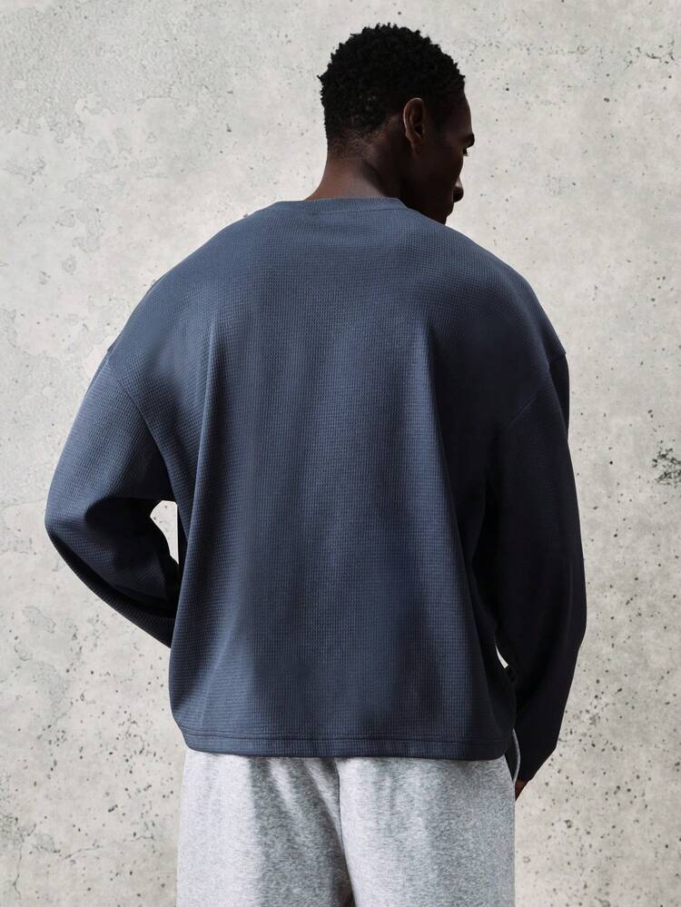 オーバーサイズ ロングスリーブ リブ クルーネック トップ