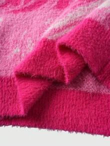 Street Life Men's Oversized Marble Jacquard Crew Neck Long Sleeve Casual Loose Cashmere Sweater - Hot Pink - View 4