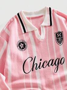 ROMWE MEN Vintage Fashion Men's Polo Collar Embroidered Knit Sweater - Pink - View 3