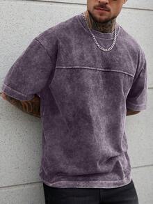 Manfinity CasualCool 男士纯色圆领宽松休闲百搭短袖T恤，酸洗做旧T恤，街头风T恤，适合日常休闲、周末旅行、户外活动、探险旅行、轻松的工作环境或半正式场合，也是送给男友/老公、周年纪念/生日、派对、暑假、新年、婚礼、情人节等场合的理想之选。这款男士酸洗做旧T恤采用宽松版型，尽显时尚品味。 - 紫色 - 查看 6
