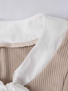 GlowEve 女士优雅通勤撞色扭结罗纹针织背心，夏季 - 卡其色 - 查看 3