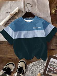 3pcs/Set Tween Boys' Casual Stylish Classic Colorblock Graphic Print Comfortable Short Sleeve T-Shirts, Suitable For Spring/Summer, Homewear, Outdoor, Matching Siblings - Multicolor - View 3