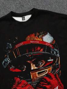 Manfinity ZONE917 Áo thun nam tay ngắn cổ tròn in hình mũ bảo hiểm đua xe F1 đa năng thường ngày - màu đen - Xem 2