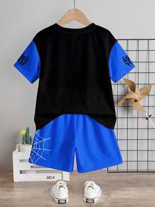 2pcs/Set Young Boy Casual Cartoon Spider Print Round Neck Short Sleeve T-Shirt And Shorts Set, Suitable For Summer - Multicolor - View 4