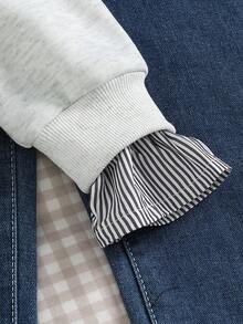 少女卫衣，休闲学院风百搭二合一卫衣衬衫领，数字字母印花豹纹图案，宽松版型 - 淺灰色 - 查看 6