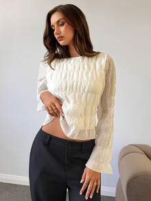 Aloruh Women's Elegant Chiffon Lace Patchwork Apricot Blouse Tops For Women Fall/Winter Tops White Top,Graduation,Teacher,Back To School,White Blouse - White - View 10