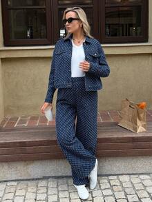 SHEIN Maternity All-Over Print Casual Versatile Straight Leg Jeans Valentine's Day Vacation Outfits Women Carnaval Summer Spring Commuting Graduation Chic Y2k Cute Streetwear Party Wedding Elegant Business Casual Woman - Blue - View 8