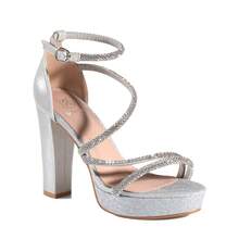 WEIDE Sandalias de Tacón Grueso con Brillantes para Mujer, Diseño Elegante con Plataforma, Material Glitter, Ideales para Vestidos de Noche, Fiestas, Bodas y Eventos de Gala - Plateado - Ver 4