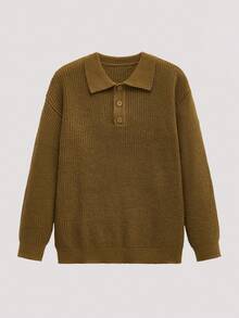 Open Phase 新款韩版宽松 Polo 领毛衣男士，休闲针织套头衫复古领服装，春秋冬 INS 风，日常搭配，男友/老公礼物，复古美式，男女皆宜，宽松版型夏季服装 – 适合日常穿着和夏季度假穿着。 - 咖啡棕 - 查看 1