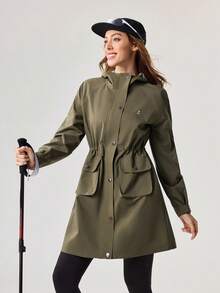 OutZeal Women Water-Resistant 3-Layer Tech Fabric Drawstring Waist Hood Long Outdoor Jacket Winter Fall Camping Hiking - Army Green - View 7