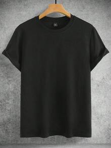 Manfinity CasualCool 男士双色几何压纹短袖圆领T恤，休闲百搭，适合度假、居家、运动、户外、派对等场合，简约百搭，面料舒适，自穿或送礼皆宜。 - 黑色 - 查看 6