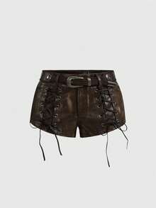 ROMWE Bộ đồ hai mảnh vải PU trang trí lễ hội âm nhạc Hippie cổ điển dành cho nữ - màu nâu - Xem 8