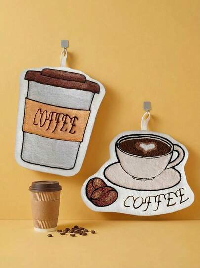 Joivida Diskhandduk med kaffetema, ultrakompakt köksduk i korallfleece, hängbar, mycket absorberande och luddfri för rengöring, söt presentidé till kaffe