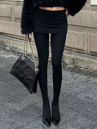 DAZY Women's Solid Color High Waist Elastic Skinny Leggings