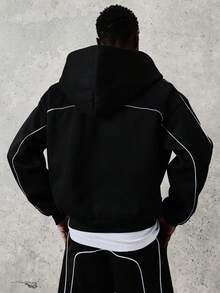 Áo hoodie nam SUMWON dáng ngắn màu đen, khóa kéo toàn thân, viền phản quang, dáng rộng, phong cách đường phố mùa đông, thời trang đô thị, áo khoác ngoài mùa thu, đơn giản. - màu đen - Xem 2