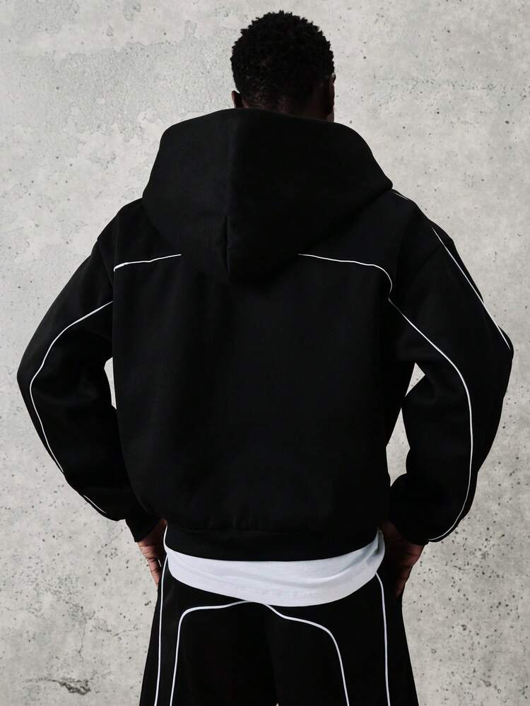 Cropped Black Zip Hoodie With Reflective Detailing