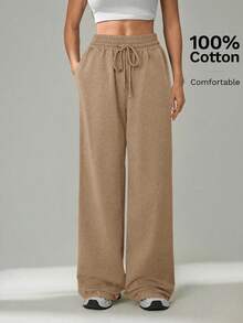 SHEIN Tall Quần nỉ đan màu đen giặt tuyết dành cho nữ - màu nâu - Xem 3