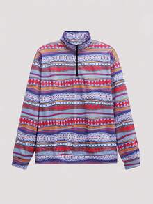 Open Phase Men Retro Totem Striped Pullover Sweatshirt - Multicolor - View 1