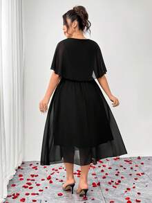 Elenzga Plus-Size Women's Spring/Summer Solid Color Chiffon Cape/Shawl With Gold Lace Collar, Elegant A-Line Loose Dress, Perfect For Weddings, Romantic Dresses, And Formal Women's Dresses.Valentine's Day  Valentine Outfits For Women    Valentine Clothes   Plus Size Valentines  Valentines Day Dress Valentine Day Dress Black Wedding Guest Dress Black Elegant Dress Plus Size Black Elegant Dress Elegant Midi Dress