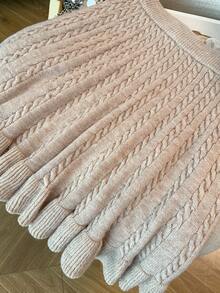 GlowEve CURVE Women's Autumn New Solid Color Rope Floral Pattern Classic Design Casual Girly Everyday Versatile Loose Hem Knit Sweater Skirt - Apricot - View 5