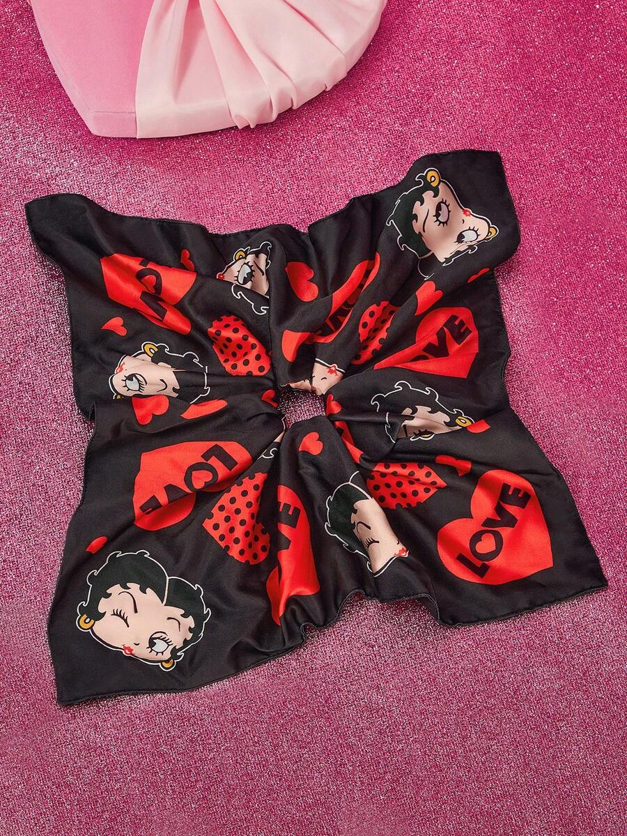 Betty Boop x SHEIN Fashion Design Sense Large Size Hair Band Large Intestine Ring Printing Pattern Ladies Sweet Hair Volume, Love, Kiss,Gift Ideas,Party,Holiday,Valentine's Day - Multicolor - View 1