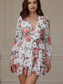 Chiquease Women's Fashionable Random Printed Long Sleeve Dress Vacation Outfits Woman  - White - View 3