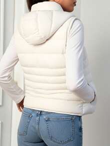 Chaleco acolchado dama mujer diseño ligero moderno sin mangas moda urbana cierre cremallera estilo casual deportivo prenda versátil - Crema - Ver 2