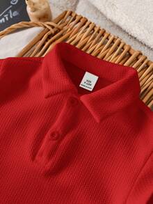 SHEIN 新生儿男女宝宝柔软舒适休闲日常白色短袖针织连体衣，适合室内、室外、日常穿着、运动、玩耍、派对、拍照、度假、节日、婚礼、迎婴派对、洗礼和周岁生日等场合。 - 紅色 - 查看 6