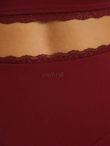 Aralina Leisurewear Lace Trim Long Sleeve Crop And Legging Active Gym Workout Two Pieces Women Set - Burgundy - View 3